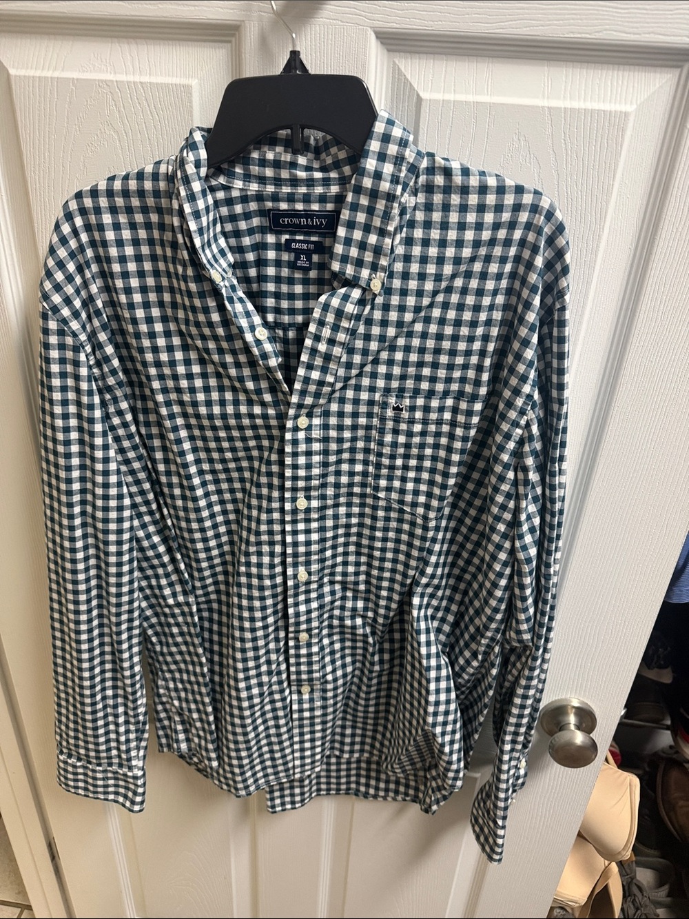 crown & ivy Green and White Gingham Button-Down Shirt Jacket